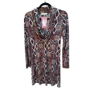 Veronica M Dress NWT Cowl Neck Size S Aztec Tunic Long Sleeve.